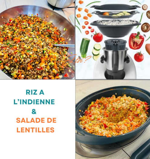 Riz à l'indienne et Salade de lentilles