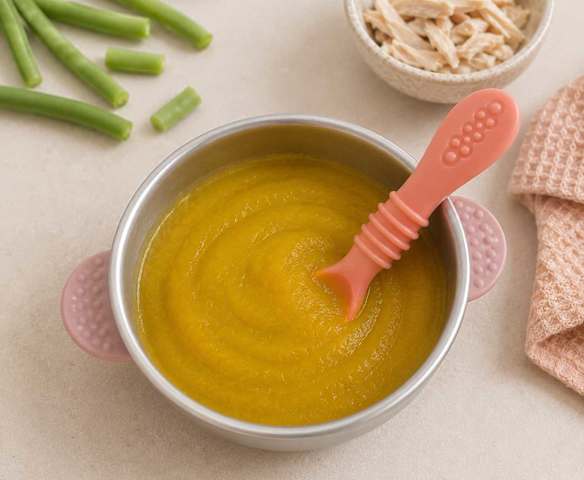 Puré de feijão verde e frango