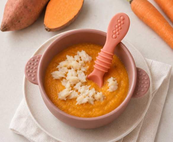 Puré de Batata-doce e Cenoura com Pescada