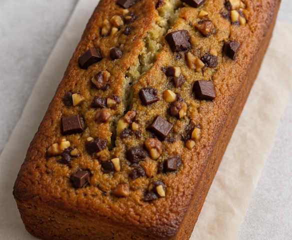 Банановый кекс с кусочками орехов и шоколада