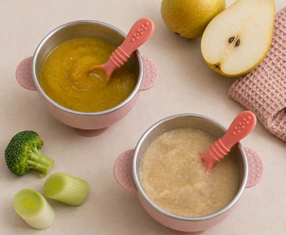 Puré de Brócolos e Alho-francês + Puré de Pêra