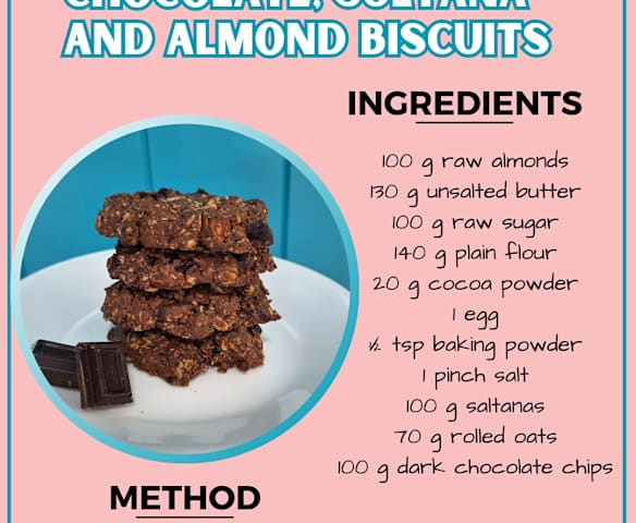 Chocolate, Saltana and Almond Biscuits