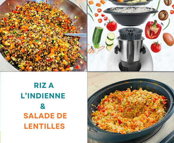 Riz à l'indienne et Salade de lentilles