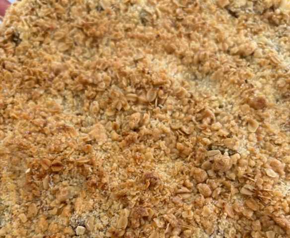 Rebarborový koláč s drobenkou z ovesných vloček