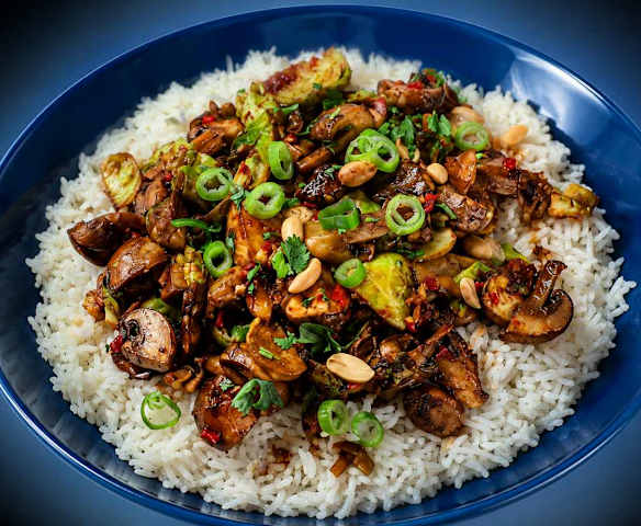 Umami-Pilz-Stir-Fry mit Rosenkohl (HelloFresh #18)